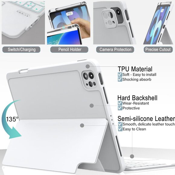 iPad Pro 11" M4 White Rugged Keyboard Case w/ Trackpad & Backlit Keys NIB - Picture 4 of 8